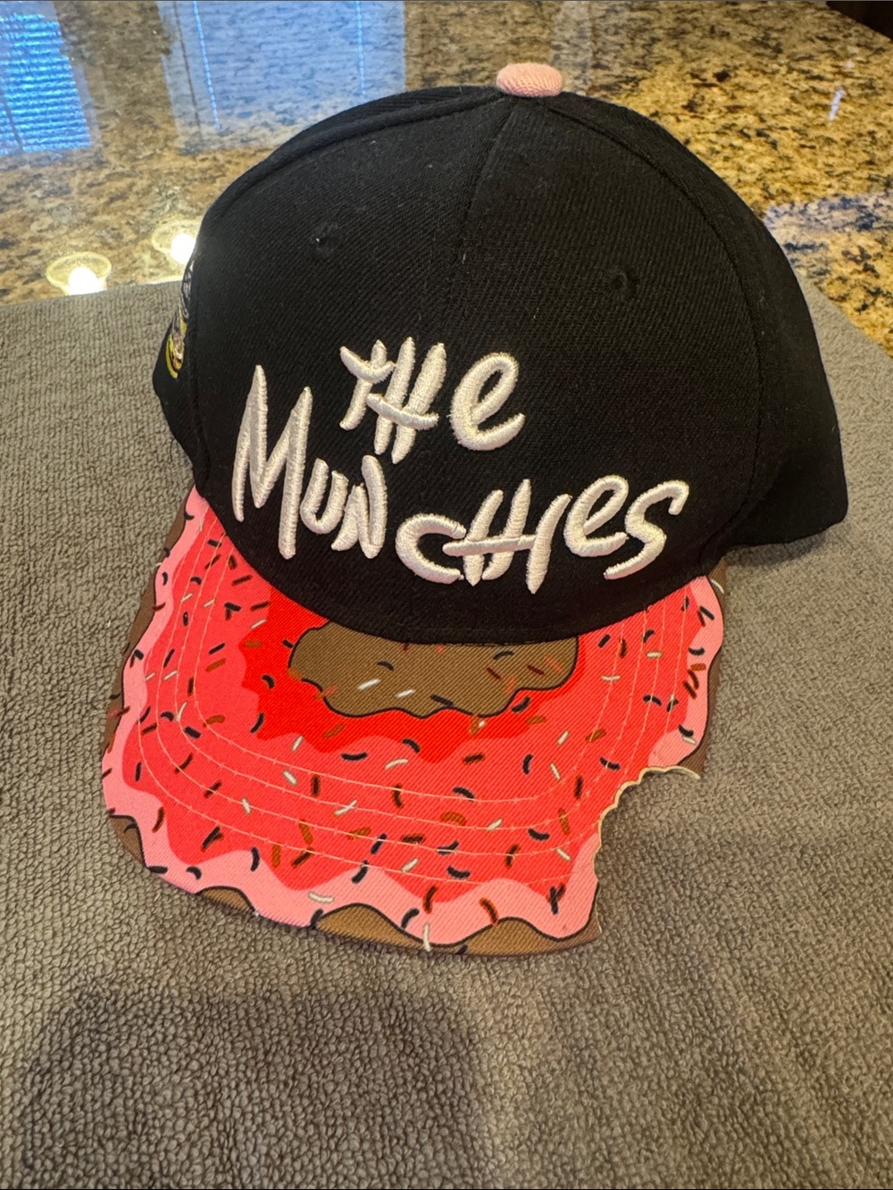 The Munchies Kids Black Cap with Pink Donut Brim
